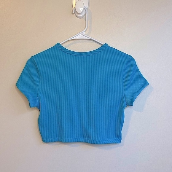 H&M Crewneck Ribbed Crop Top Aqua Blue Size Medium - Picture 6 of 7